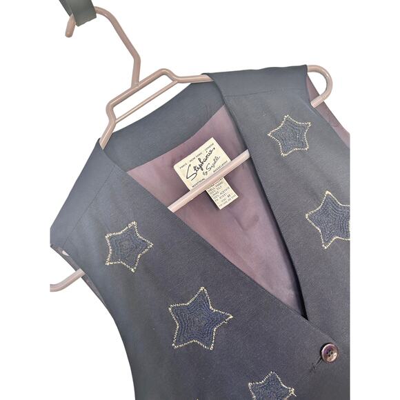 Vintage Stephanie‎ by Suzelle Embroidered Stars Button-Front Vest Blue SZ Medium - Picture 5 of 7